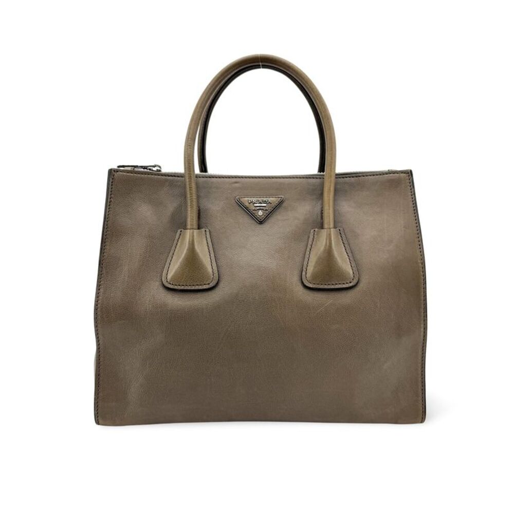 Prada Glass Calf Twin Pocket Tote Bag Brown